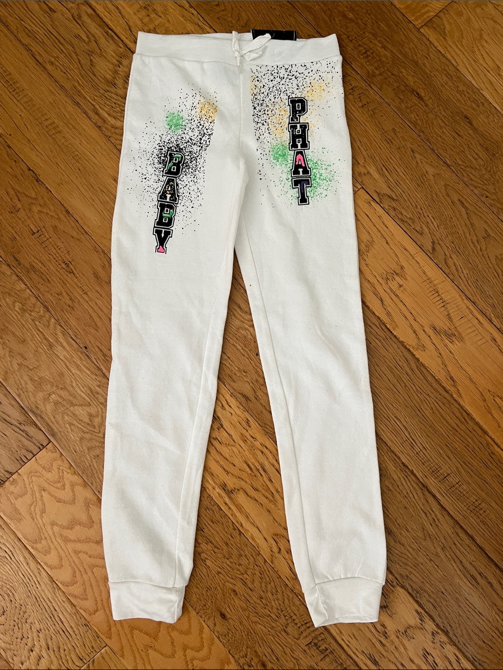 NWT - 12 - Baby Phat - White Jogger Pants with Pink, Green & Yellow Accents